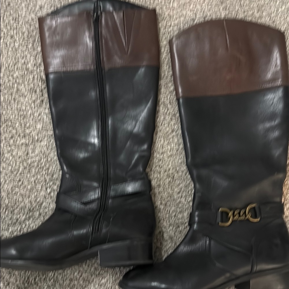 DKNY Black and Brown Leather Boots